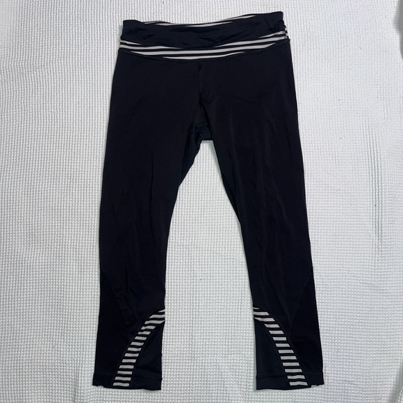 Lululemon Cropped Black with White Stripes Leggings - Picture 2 of 7